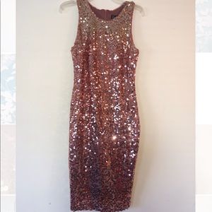 Pink/Rose Gold Sequin Sleeveless Mini/Cocktail Dress | New York & Company
